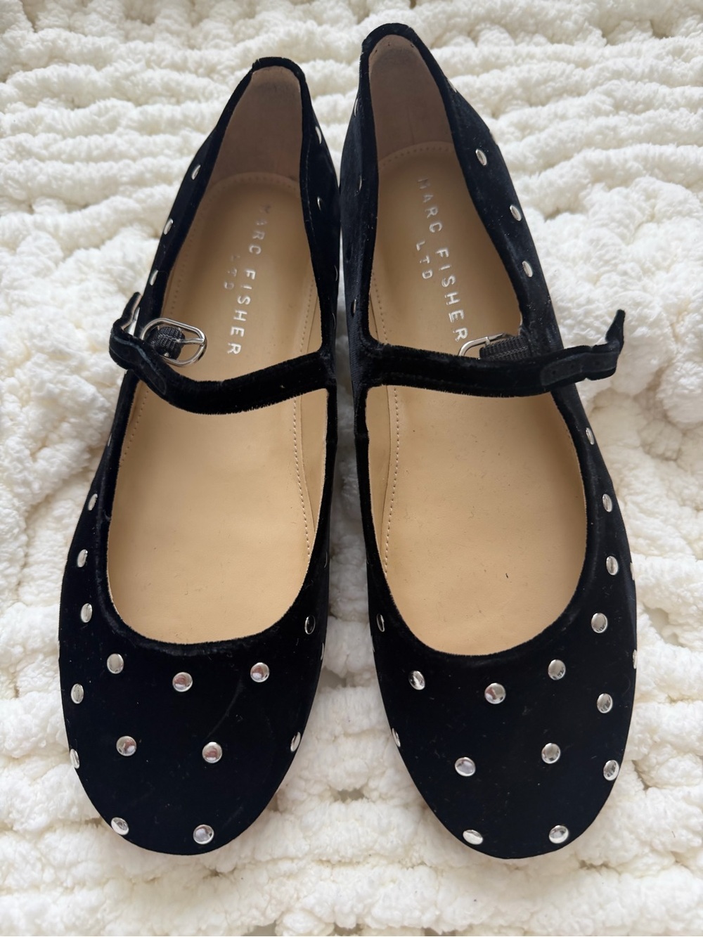 Marc Fisher LTD Black Studded velvet Mary Jane Flats